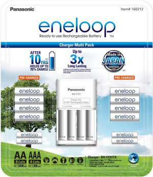 Eneloop Rechargeable Battery Charger Multi Pack, 1 X Charger + AA 8 Cells 2000Mah + AAA 4 Cells 800Mah