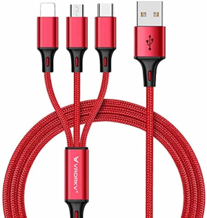 VRORKV USB Multi Charger Cable [1.2M 3A] Nylon Braided Multi Charging Cable USB to Type C/Micro 3 in 1 Universal Charger for Smartphones, Tablets and More (Blue)