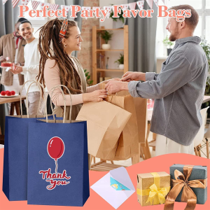 50 Pcs Dark Blue Kraft Paper Bags with Handles, 15X8X21 Cm Bulk Pack Brown Small Gift Bags Eco-Friendly Kraft Bags for Gifts, Business, Shopping, Merchandise, Recyclable, Jewelry