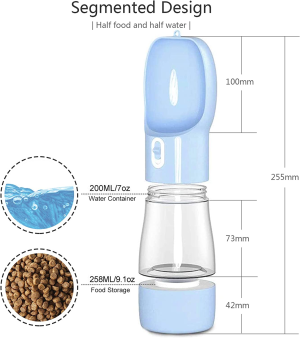 AIKIDS Portable Dog Water Bottle, 3 in 1 Pet Water Dispenser, Travel Drinking Bowl, Food Container for Walking Hiking, Leak Proof Water Food Bottle (Blue)