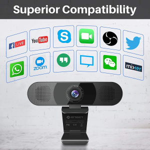 3 in 1 Webcam – EMEET C980 Pro Webcam with Microphone, 2 Speakers & 4 Built-In Omnidirectional Microphones Arrays, 1080P Webcam for Video Conferencing Streaming, Noise Reduction, Plug & Play, W/Cover