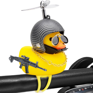 Wonuu Rubber Duck Car Ornaments, Squeeze Duck Dashboard Decorations Kids Bicycle Decor for Cycling Motorcycle & Bicycle Accessories Decorations (Black and White Grid)