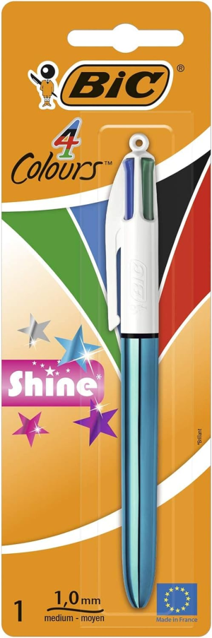 BIC 4 Colours Shine Retractable Ball Pens Medium Point (1.0 Mm) – Assorted Barrel Colour, Pack of 1 Pen (110561175)