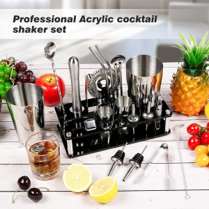 Cocktail Shaker Set Boston Shaker Set Stainless Steel Bartender Kit with Acrylic Stand Cocktail Booklet Professional Bar Tools for Drink Mixing, Home, Bar, Party, 4 Whiskey