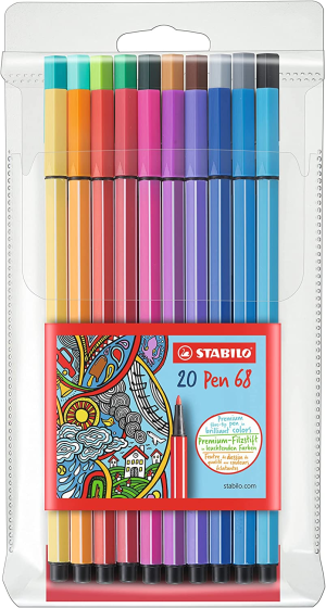 STABILO Premium Felt Tip Pen – Pen 68 – Wallet of 15 – Assorted Colours