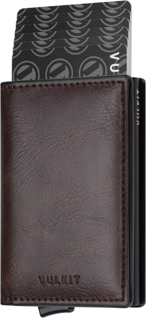 VULKIT Card Holder Pop up Slim Wallet Leather RFID Blocking Card Case up to 8 Credit Cards Brown