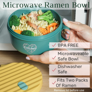 AI LOVE PEACE Microwave Ramen Bowl Set of 2 with Lid and Chopsticks, Portable Soup Bowl, Instant Noodle Cooker, Dishwasher Safe, BPA Free – Dorm Room Essentials for College Students, to Go Office