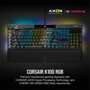 Corsair K100 RGB Mechanical Gaming Keyboard (Cherry MX Speed Keyswitches: Linear and Rapid, Per-Key Backlighting, Leatherette Palm Rest, Elgato Stream Deck Integration, QWERTY) Black (CH-912A014-NA)