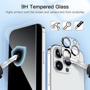 Jetech Full Coverage Screen Protector for Iphone 14 Pro 6.1-Inch with Camera Lens Protector, Tempered Glass Film, HD Clear, 2-Pack Each