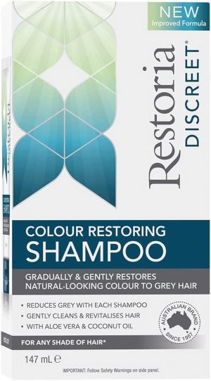 Restoria Discreet Colour Restoring Shampoo, Gradually Restores Natural Colour to Grey Hair, for Any Shade of Hair, with Aloe Vera & Coconut Oil, 147Ml