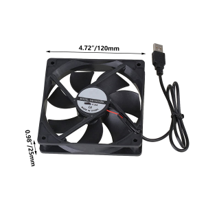 BQLZR PC Fan 120Mm Silent USB Fan Black DC 5V 12025 USB Power Ball Bearing Computer Case Cooling Fan 2400RPM Compatible with Computer/Tv Box