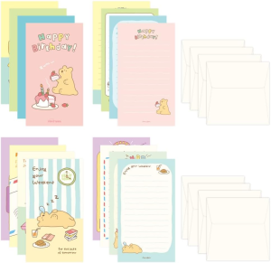 Monolike Happy and Lucky Birthday Letter Paper and Envelopes Set – 8Type, 32 Letter Paper + 16 Envelopes