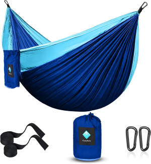 Hammock Camping Portable Single Hammocks for Outdoor Hiking Travel Backpacking – 210D Nylon Tree Tent Swing Beds for Backyard & Garden Hammock 55”W108”L (Blue/Sky Blue)