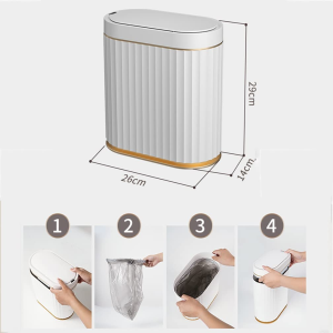 Smart Bathroom Trash Bin with Lid, 7 Liter Slim Automatic Garbage Can, Waterproof Plastic Rubbish Bin Narrow Motion Sensor Wastebasket for Bedroom, Living Room, Kitchen, Office, Gold(No Battery)