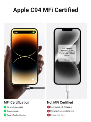 UGREEN USB-C to Lightning Cable Right Angle 90 Degree [1M Apple Mfi-Certified] Nylon Braided Cord, Power Delivery Fast Charging Cable for Iphone 14 Pro Max 13 12 SE 11 XS XR 8 Plus, Airpods Pro, Ipad