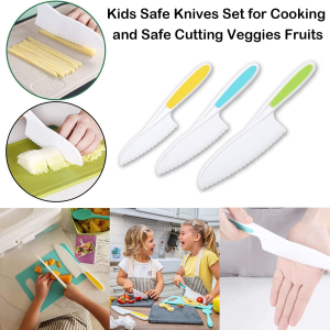 Taicols Kids Cooking Cutter Set, 8 Pcs Kids Knife Set, Kids Safe Knives Set, Wooden Kids Kitchen Knife, Toddler Kitchen Cutter Set Montessori Kitchen Tools for Toddlers Chopper Cutting Fruit Vegetable