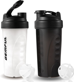 GEMFUL Shaker Bottle for Protein Mixes Bpa-Free Leak Proof Smothies Mixer Water Cups 2 Pack