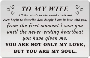 HAMYUTA to My Wife Card Gifts from Husband Stainless Steel Engraved Wallet Card I Love You Gifts for Wife Anniversary Valentines Day Card for Her Birthday Christmas Presents from Husband (Wife)