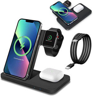 Wireless Charger 3 in 1 Wireless Charging Station Compatible with Apple Watch/Iphone/Airpod,Iphone 14,13,12,11,15(Pro, Pro Max)/Xs/Xr/X/8(Plus)/Galaxy S Note Z,Iwatch 9/8/7/6/Se/5/4/3/2,Airpod3/Pro