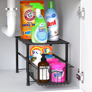 Simplehouseware Stackable under Sink Cabinet Sliding Basket Organizer Drawer, Black