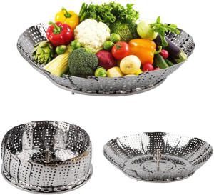 Valuehall Vegetable Steamer Basket Stainless Steel Steamer Basket Folding Vegetable Steamer Insert with Handle, Adjustable Expandable Petals Fit Various Size Pot (5″ to 9″) V7040-1