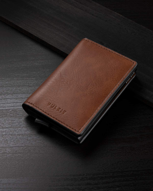 VULKIT Card Holder Pop up Slim Wallet Leather RFID Blocking Card Case up to 8 Credit Cards Brown