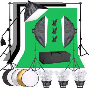 Abeststudio Studio Lighting Kit Bi-Color Dimmable 2X 85W Softbox Continuous Lighting Background Support System Black White Green Backdrop Cloth with Stand for Portrait Product Photography Video Shooting