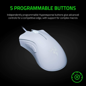 Razer Deathadder Essential Gaming Mouse: 6400 DPI Optical Sensor – 5 Programmable Buttons – Mechanical Switches – Rubber Side Grips – Mercury White