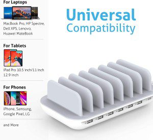 Soopii 70W 7 Port Charging Station for Multiple Devices,7 Short Cables Included, Charger Station with One 30W Power Delivery Port for Laptops,And 6 USB Ports for Smart Phones,Tablets,Other Electronics