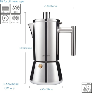 Easyworkz Diego Stovetop Espresso Maker Stainless Steel Italian Coffee Machine 10-12Cup 520Ml Induction Moka Pot