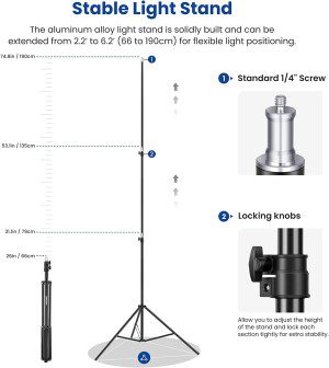 NEEWER 2 Pieces Bi-Color 660 LED Video Light and Stand Kit Includes:(2)3200-5600K CRI 96+ Dimmable Light with U Bracket and Barndoor and (2)75 Inches Light Stand for Studio Photography, Video Shooting