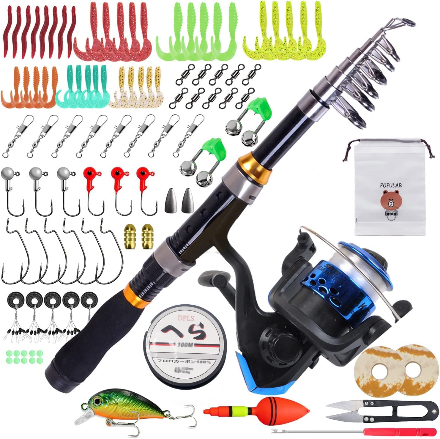 MECOS Telescopic Fishing Rod Set, Beginner Adults Carbon Fiber Telescopic Fishing  Pole and Reel Combo with Spinning Reel, Line, Lure, Hooks and Carrier Bag,  Fishing Gear Set for Beginner Adults and Kids