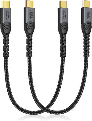 Short USB C to USB C Cable 60W Fast Charging, 2 Pack 1FT Cablecreation Type C Cable Double-Braided Exterior Compatible with Galaxy S22 Ultra/S22/S21/ S20/ Note 10, Ipad Mini 6, Ipad Pro 2020, Pixel