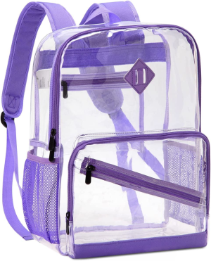 Kasqo Clear Backpack, 15.6 Inch Heavy Duty PVC Transparent Backpack See through Backpacks for School, College, Sports, Work, Travel, Stadium Approved