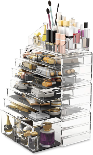 Readaeer Makeup Cosmetic Organizer Storage Drawers Display Boxes Case with 12 Drawers (Clear)