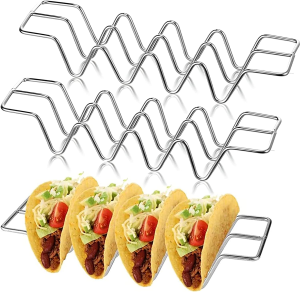 Taco Holder, Taco Holder Stand Set of 3, Stainless Steel Taco Shell Holder Stand, Hold 3 or 4 Hard or Soft Shell Taco, Oven Safe for Baking, Dishwasher and Grill Safe