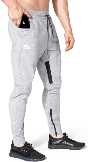 BROKIG Men Stripe Gym Joggers Pants, Causal Slim Fit Tapered Workout Training Sweatpants with Zipper Pocket