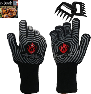 ASADOR BBQ Grill Gloves & Meat Claws -1472℉ 800°C Extreme Heat Resistant Gloves -Silicone Insulated Mitts-To Safely Hold HOT Grill Grates, Charcoal, Oven Trays,Pizza Oven & Firepit. an Ideal Barbecue Smoker Accessories Mens Gift Set.