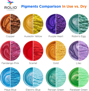 Rolio Mica Powder – 24 Colors X 10G/0.35Oz – Epoxy Resin Color Pigment Powder for Slime, Clear Nail Polish, Makeup, Epoxy Resin, Candle Making, Bath Bombs, Soap Colorant, Cosmetic Grade