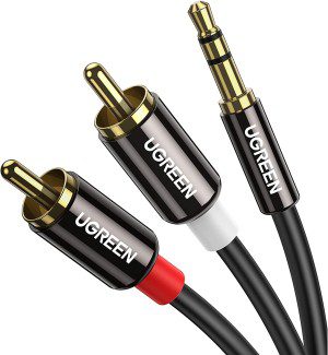 UGREEN 3.5Mm to RCA Cable, RCA Male to Aux Audio Adapter Hifi Sound Headphone Jack Adapter Metal Shell RCA Y Splitter RCA Auxiliary Cord 1/8 to RCA Connector for Phone Speaker MP3 Tablet HDTV, 1M