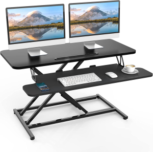 ERGOMAKER Standing Desk, 36″/90Cm Wide Height Adjustable Quick Sit Stand Computer Desk Converter for Home Office Workstation (Black Frame + Black Desktop)