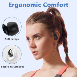 Wireless Earbuds Bluetooth Headphones Charging Case Digital 48Hrs Playtime LED Display Over-Ear Buds Earphones with Microphone Earhook Waterproof Headset for Sports Running Workout Black