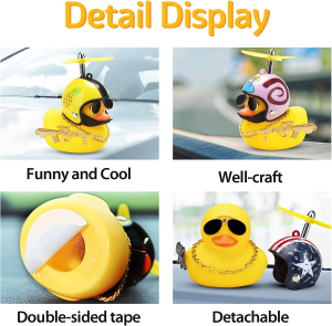 Wonuu 3 Pack Car Rubber Duck Cute Yellow Wind-Breaking Ducks Dashboard Decorations Small Ornaments with Propellers Glasses Gold Chain (Yellow-Snail&Pineapple&Stars and Stripes)