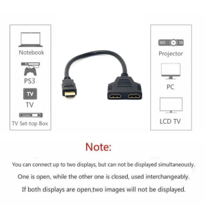 JSER HDMI Male to 2 HDMI Female 1 in 2 Out Splitter Cable Adapter Converter