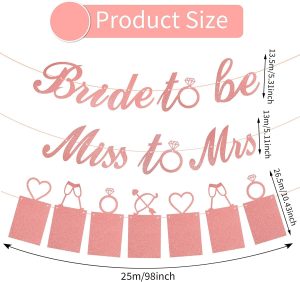 Yessmi,Bride to Be Banner and Photo Banner,Glitter Miss to Mrs Banner Rose Gold Bridal Shower,Rose Gold Bachelorette Party Banner,Bachelorette Banner,Rose Gold Glitter Bride to Be Banner,Miss to Mrs Banner