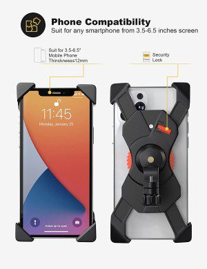 Bike Phone Mount Grefay Universal Motorcycle Cell Phone Holder Smartphone Clamp 360° Rotatable for Iphone 14/13/12/11/X Pro Max, Galaxy S10E/10/9/8/7+ Edge, and 3.5″-6.5″ Other Devices