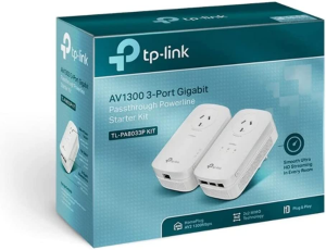 Tp-Link AV1300 3-Port Gigabit Powerline Starter Kit – Power Outlet Pass-Through, Plug and Play, Power Saving, Expand Home Network with Stable Connections (TL-PA8033PKIT) | AU Version |