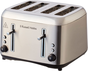 Russell Hobbs Addison 4 Slice Toaster, RHT514BRU, Dual Browning Controls, Defrost & Reheat, Wide Slots, Brushed Stainless Steel