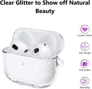 Aircawin for Airpods 3 Case Clear Glitter,Sparkle Bling Clear Case for Airpods 3Rd Generation Case Cover 2021,Full Protective Shockproof Soft TPU Case for Airpod 3 Charging Case with Carabiner-Glitter