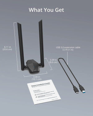 Brostrend 1800Mbps USB Wifi 6 Adapter Long Range, High Gain USB Wifi Adapter for PC Desktop Laptop, Dual Band 5Ghz 1201Mbps + 2.4Ghz 574Mbps, Wifi Dongle W/ 2X Antennas, 802.11AX, for Windows 10/11